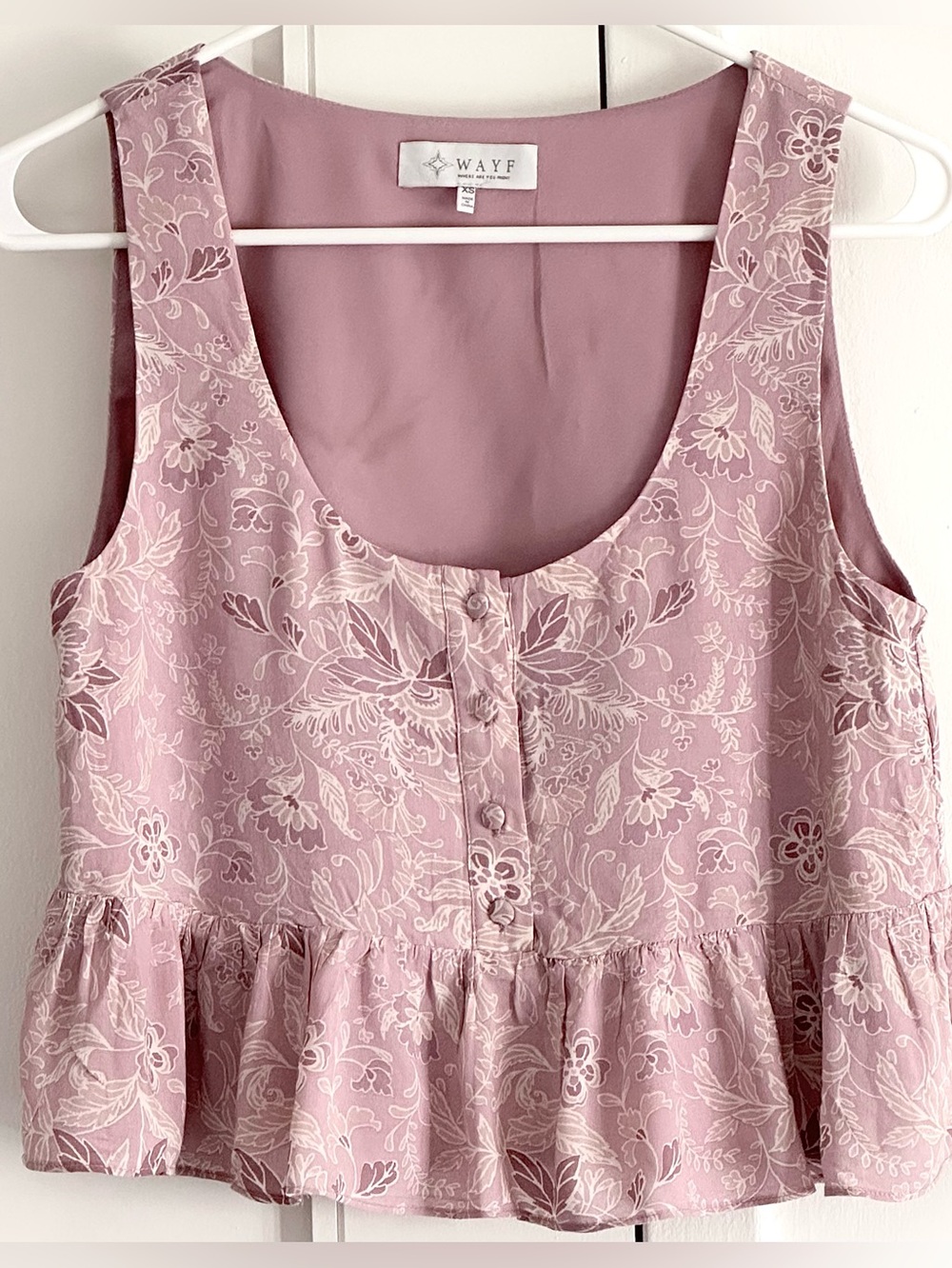 Boho Cottagecore Floral Peplum Top Blush Pink Feminine Summer Tank XS WAYF
